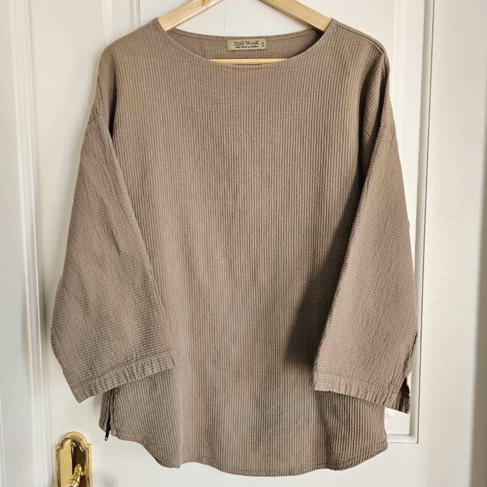 EZZE WEAR  100% Cotton Ribbed & Textured Side-Zip Tunic Top, Made in Canada M